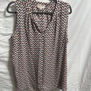 LOFT Sleeveless Blouse with Geometric Pattern - Pink, Blue, Black